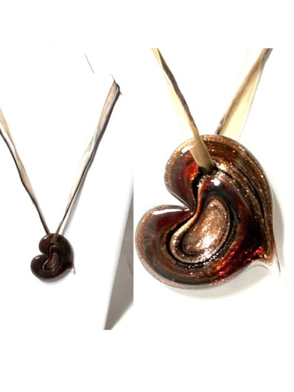 Murano glass 18" heart pendant necklace in shimmering colors.